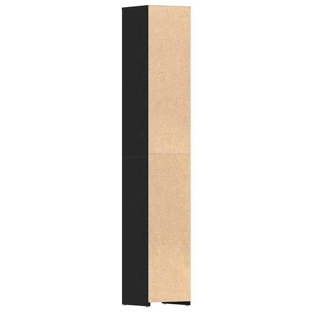 Badkamerkast Zwart Eiken 30x30x183,5 cm Bewerkt Hout