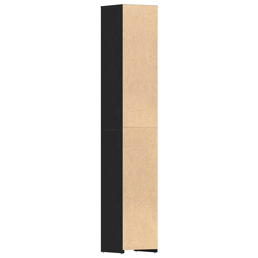 Badkamerkast Zwart Eiken 30x30x183,5 cm Bewerkt Hout