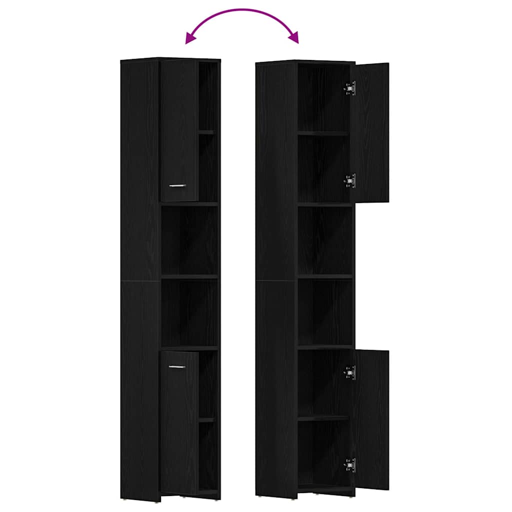Badkamerkast Zwart Eiken 30x30x183,5 cm Bewerkt Hout