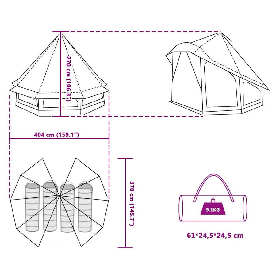 Familie Tipi Tent Tipi met dak Groen 404 x 370 x 270 cm