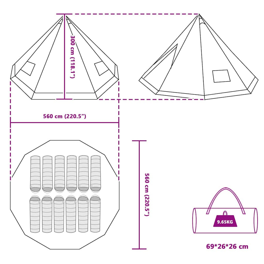 Familie Tipi Tent Tipi met dak Groen 560 x 560 x 300 cm