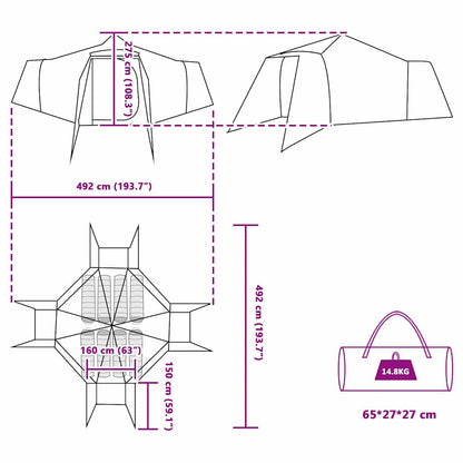 Tent met dak Grijs en Oranje 492 x 492 x 275 cm Polyester