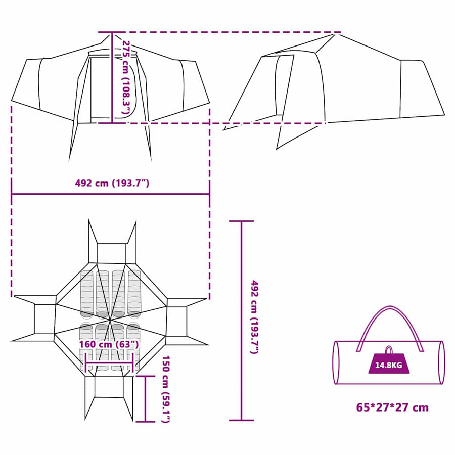 Tent met dak Grijs en Oranje 492 x 492 x 275 cm Polyester