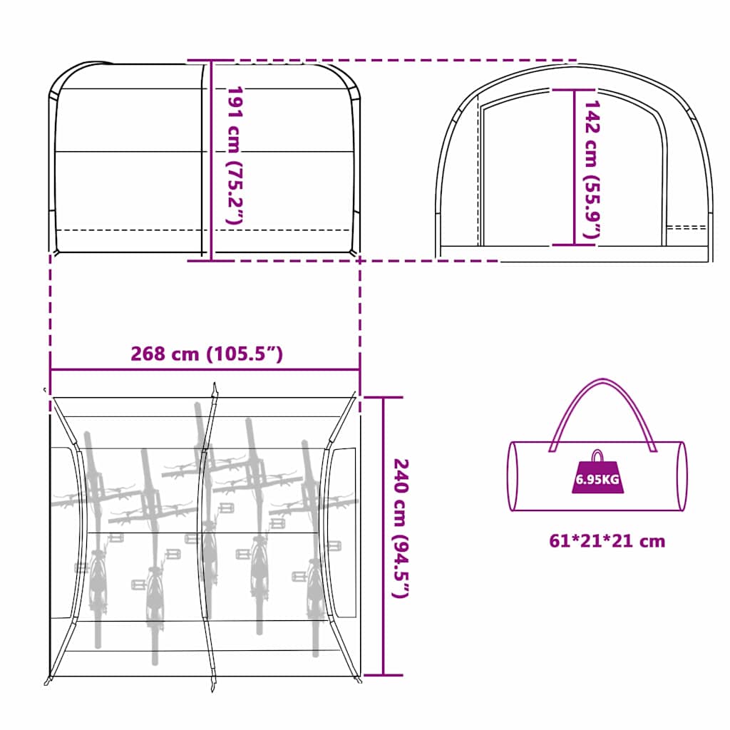 Tent met dak met luchtopening Blauw 268 x 240 x 191 cm