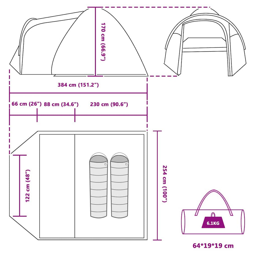 Koepeltent met dak met opslag met luchtopening Blauw 384 x 254 x 170 cm