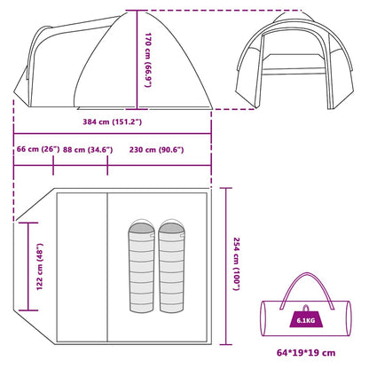 Koepeltent met dak met opslag met luchtopening Grijs en Oranje 384 x 254 x 170 cm