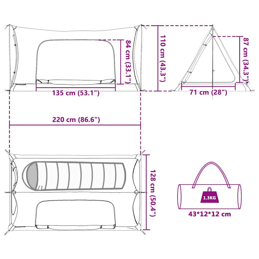 Binnentent Zwart 220 x 128 x 110 cm Gaas