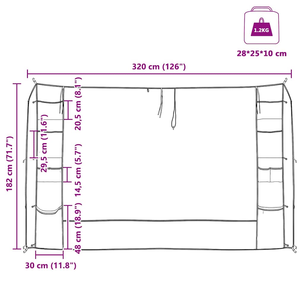 Hangende Tentorganiser met opslag Grijs 320 x 182 cm