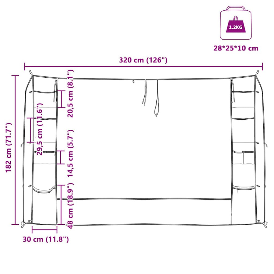 Hangende Tentorganiser met opslag Grijs 320 x 182 cm