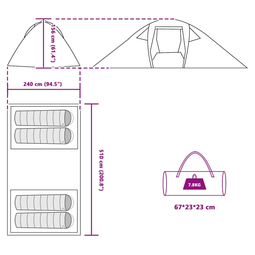 Tent met dak Anders met luchtopening Groen en Zwart 510 x 240 x 156 cm