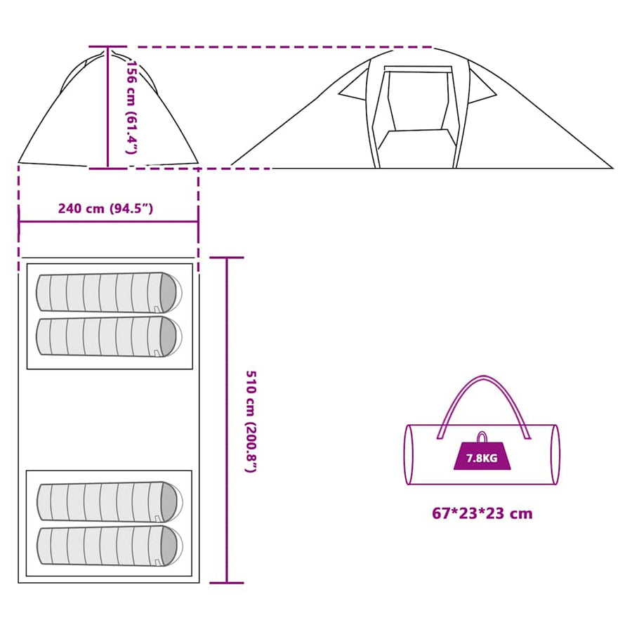Tent met dak Anders met luchtopening Groen en Zwart 510 x 240 x 156 cm
