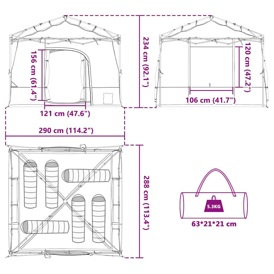 Tent met dak Anders met luchtopening Blauw en Zwart 290 x 288 cm
