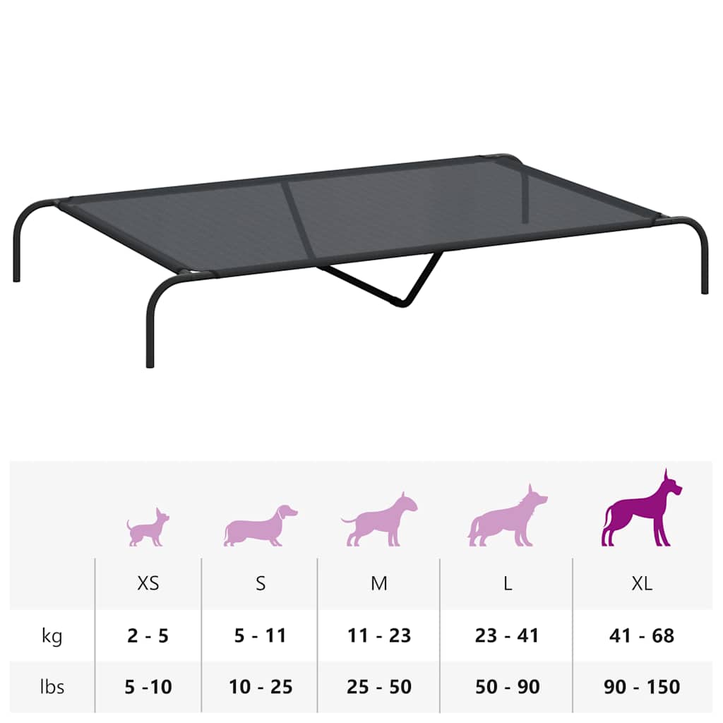 Hondenmand verhoogd 150x90x20 cm textiel en staal zwart