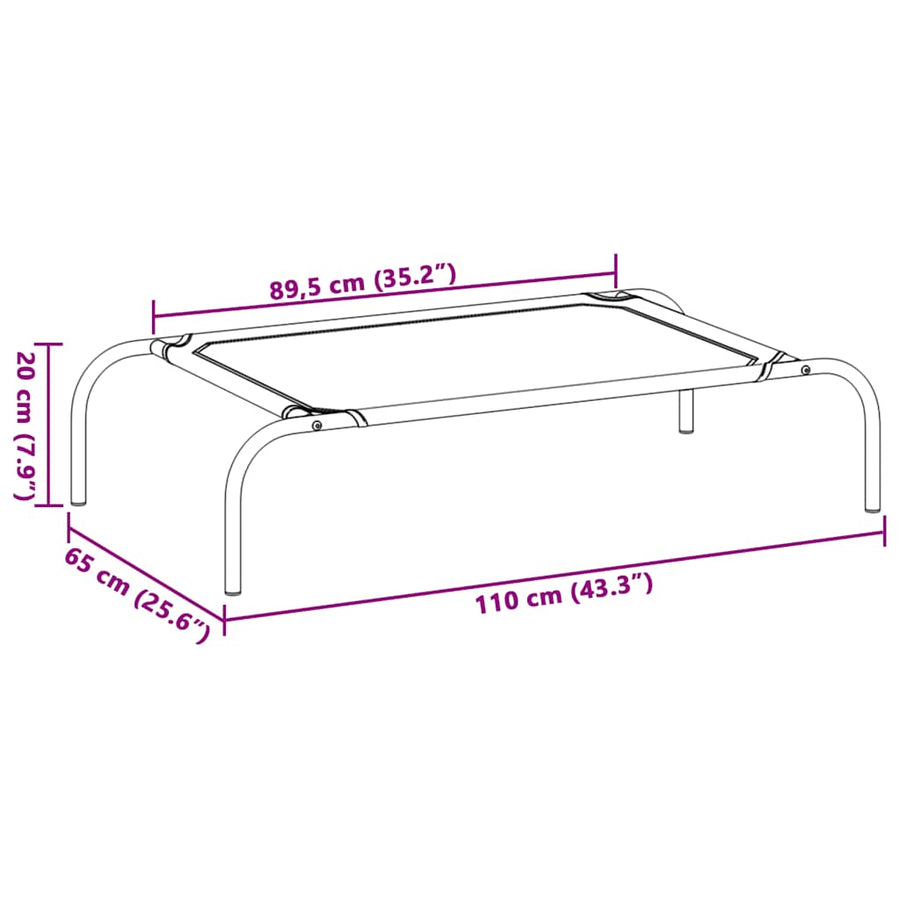Hondenmand verhoogd 110x65x20 cm textiel en staal grijs