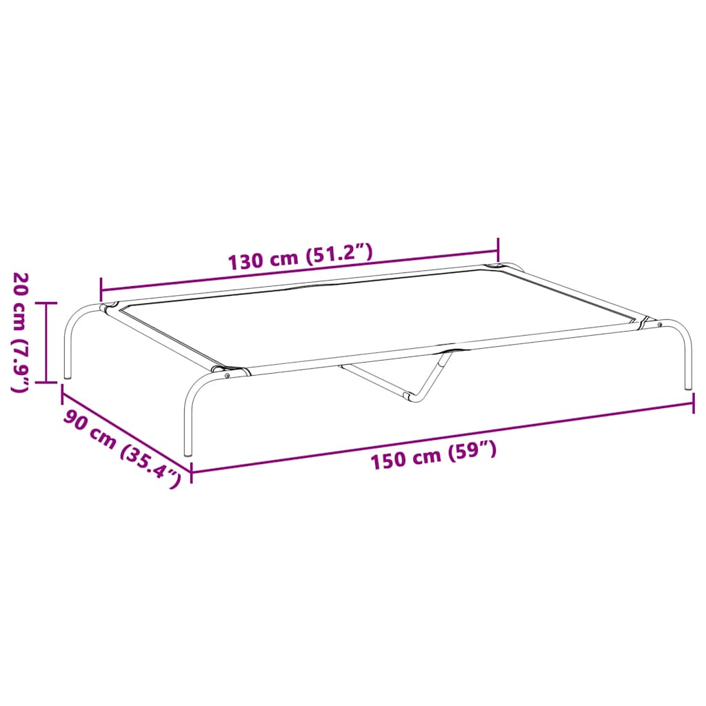 Hondenmand verhoogd 150x90x20 cm textiel en staal grijs