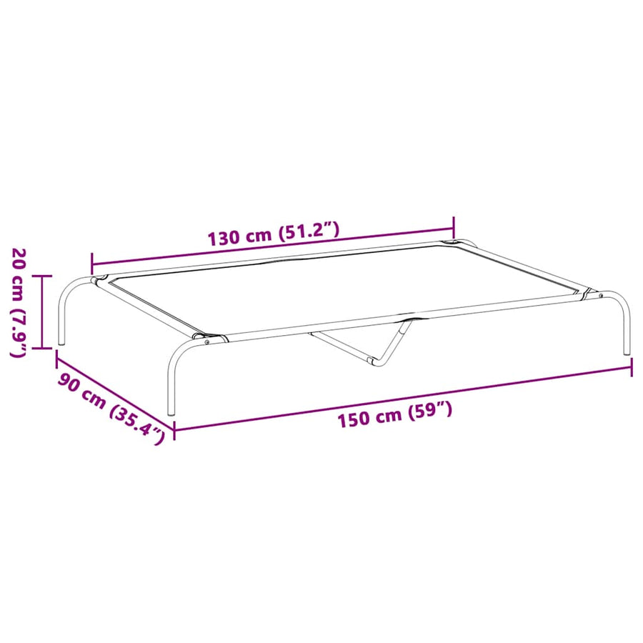 Hondenmand verhoogd 150x90x20 cm textiel en staal grijs