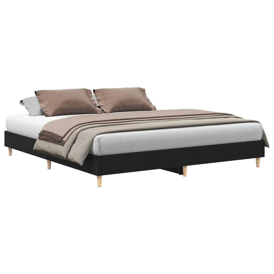 Bedframe Zwart Eiken 203 x 203 x 25 cm Bewerkt hout