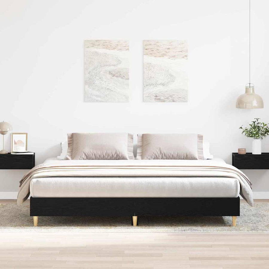 Bedframe Zwart Eiken 203 x 183 x 25 cm Bewerkt hout