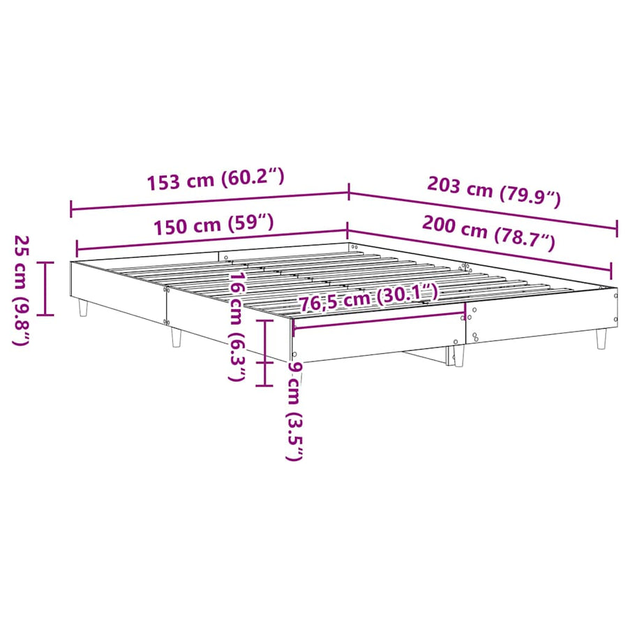 Bedframe Zwart Eiken 203 x 153 x 25 cm Bewerkt hout