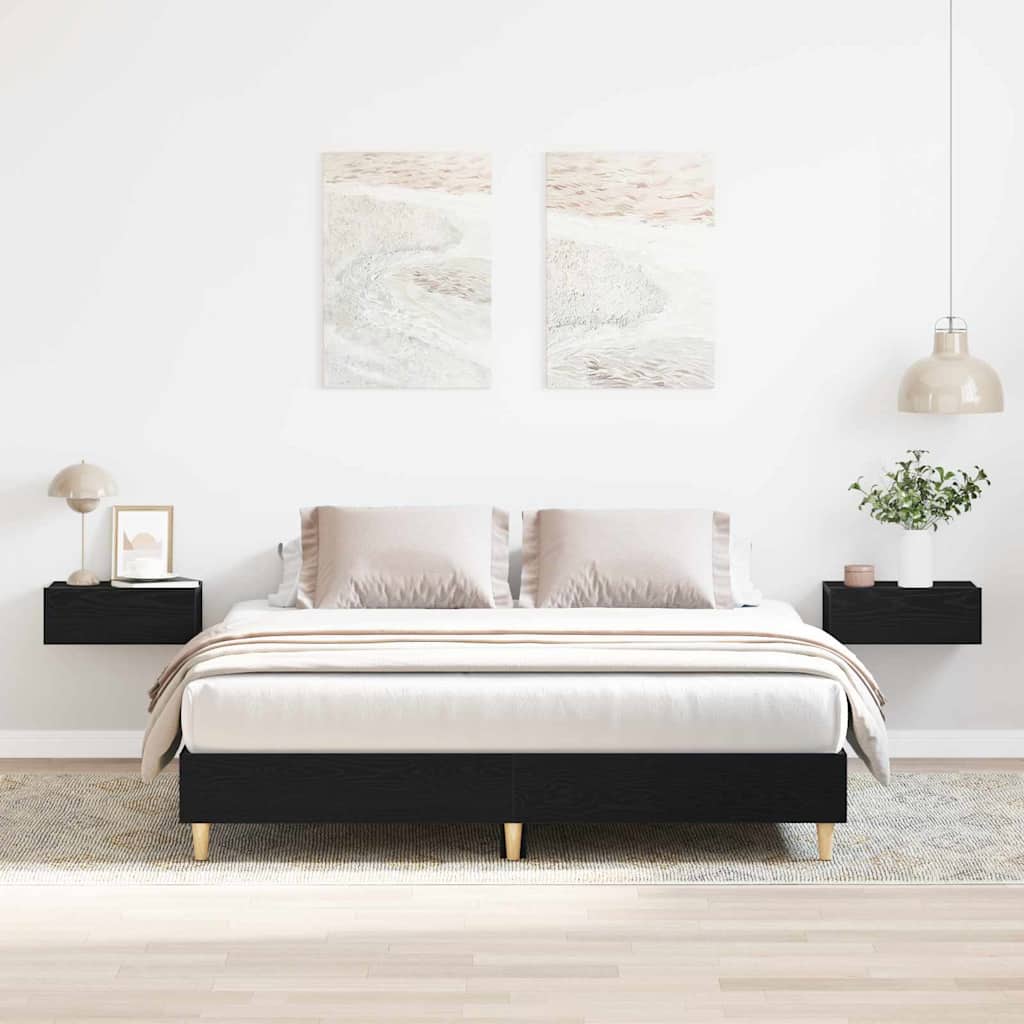 Bedframe Zwart Eiken 203 x 143 x 25 cm Bewerkt hout