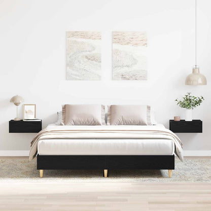 Bedframe Zwart Eiken 203 x 143 x 25 cm Bewerkt hout