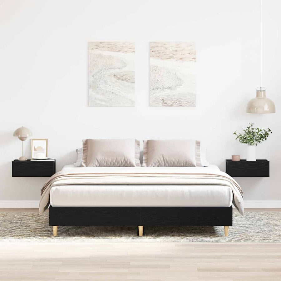 Bedframe Zwart Eiken 203 x 143 x 25 cm Bewerkt hout