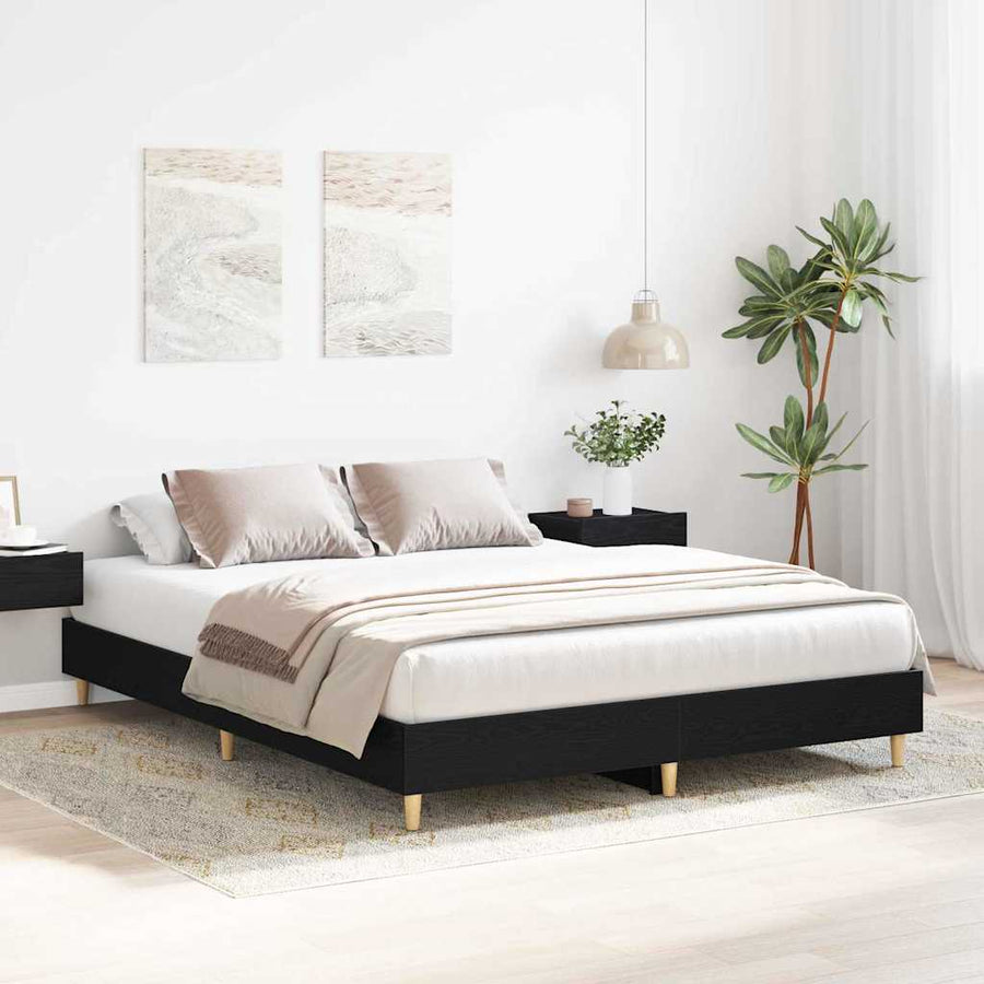 Bedframe Zwart Eiken 203 x 143 x 25 cm Bewerkt hout