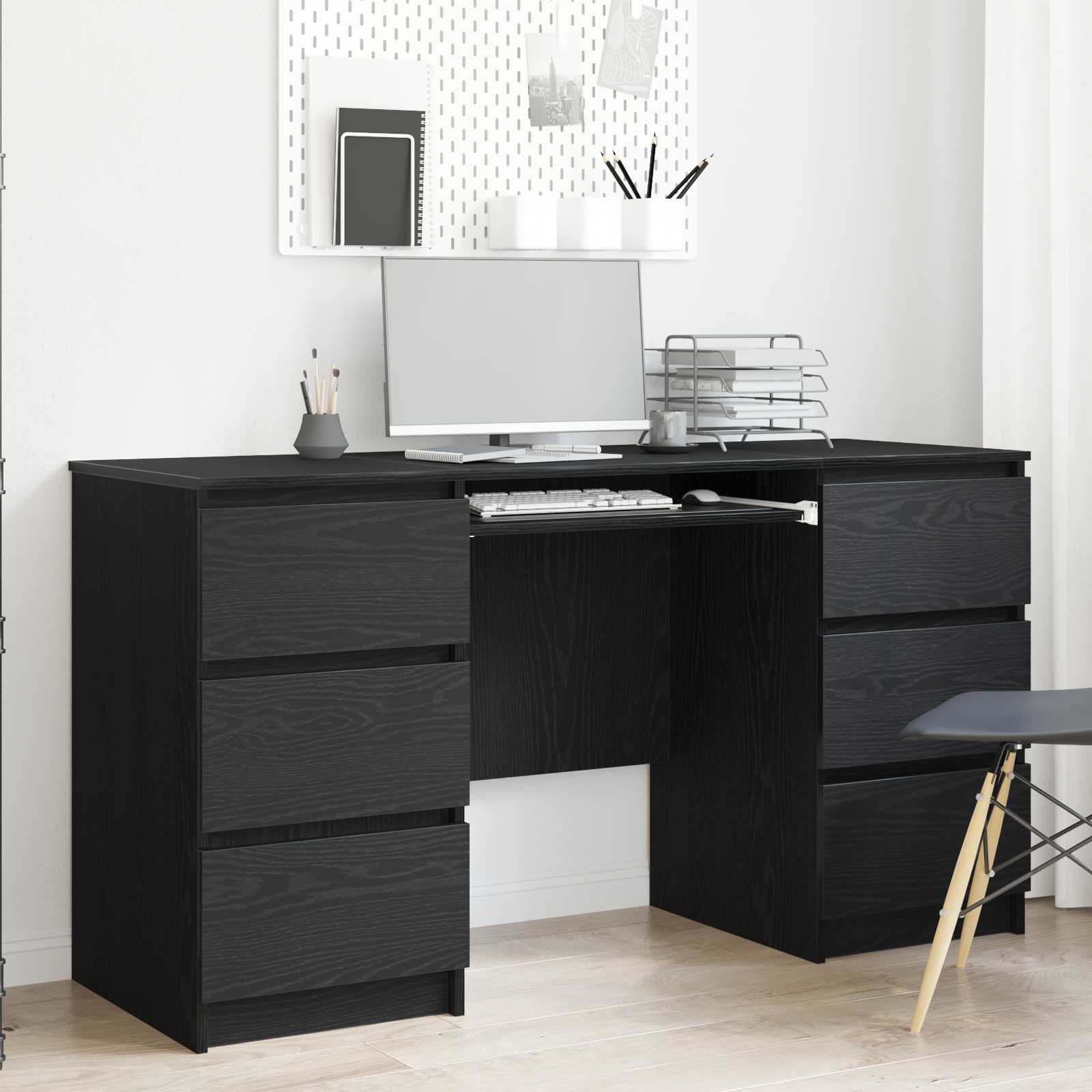 Bureau met lade Zwart Eiken 140 x 50 x 76 cm Bewerkt hout