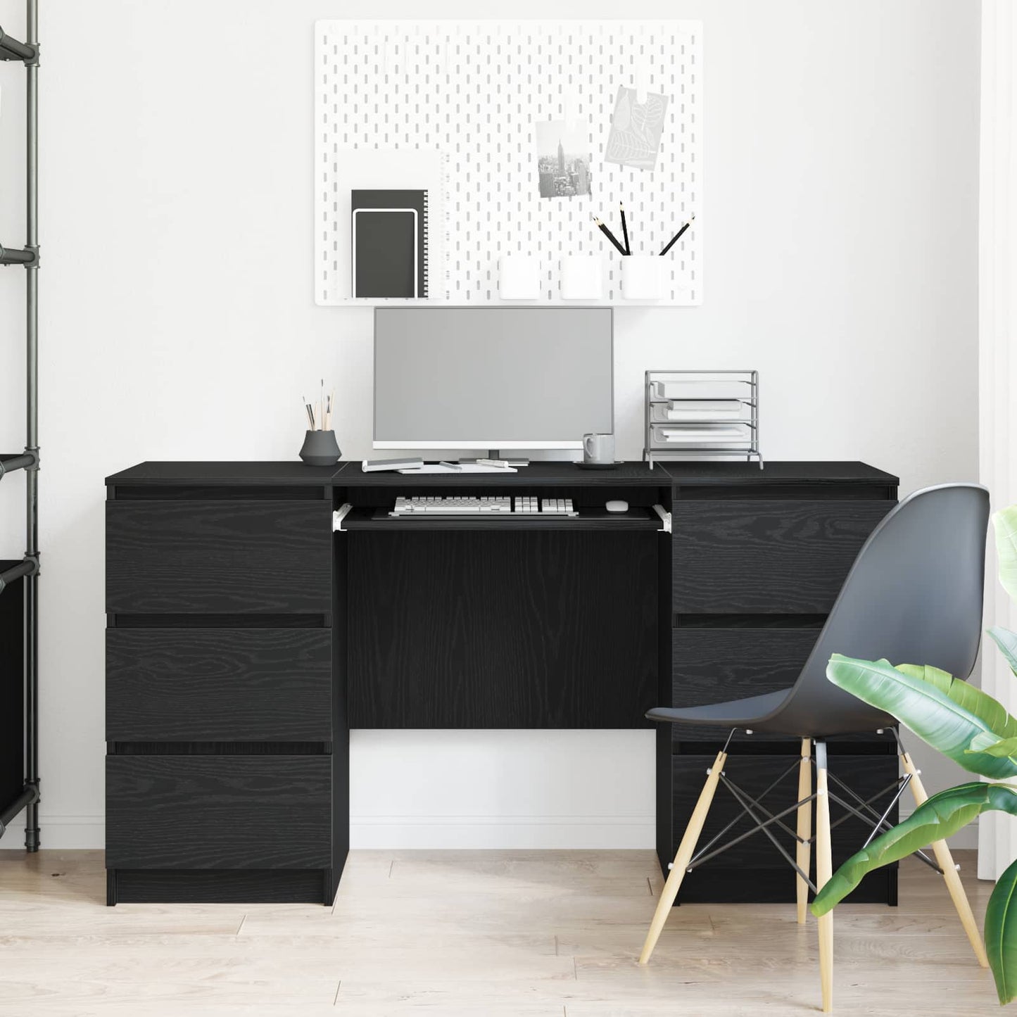 Bureau met lade Zwart Eiken 140 x 50 x 76 cm Bewerkt hout
