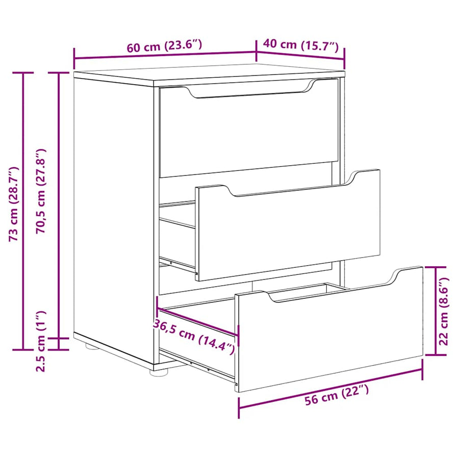 Dressoir VISNES 60x40x73 cm bewerkt hout wit