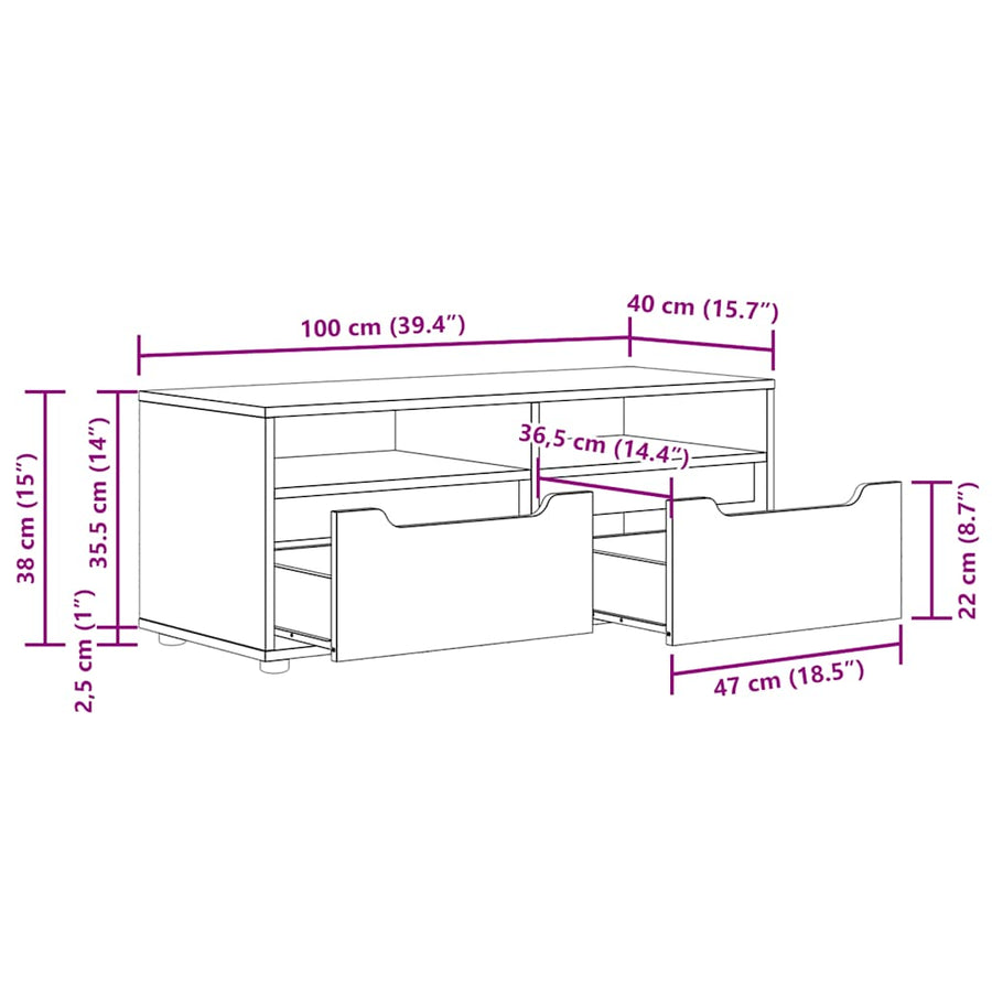 Tv-meubel VISNES 100x40x38 cm bewerkt hout betongrijs