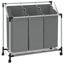 Wasmand met wielen 3 vakken grijs