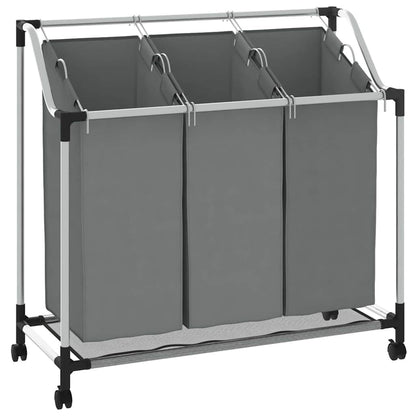 Wasmand met wielen 3 vakken grijs