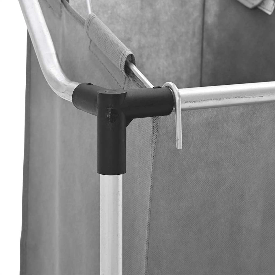 Wasmand met wielen 3 vakken grijs
