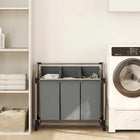 Laundry hamper with wheels 3 sections grey