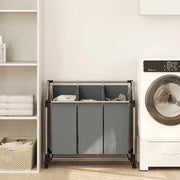 Wasmand 3 vakken grijs met wielen