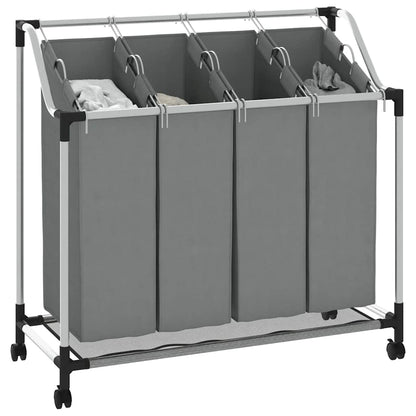 Wasmand met wielen 4 vakken grijs