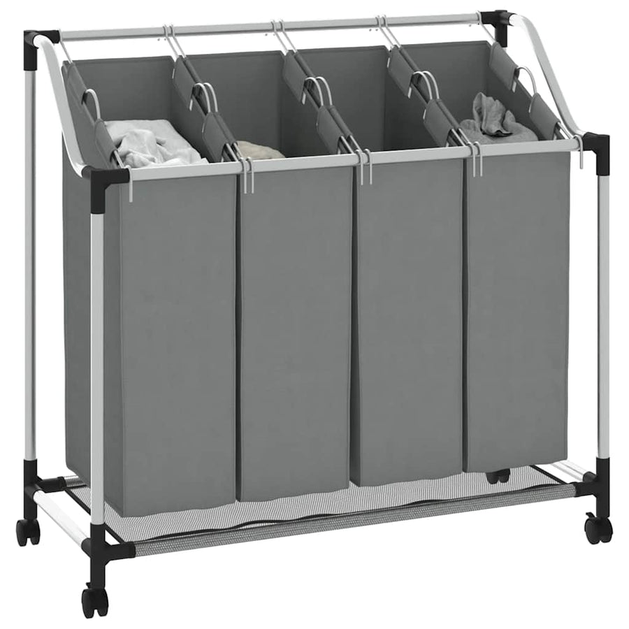 Wasmand met wielen 4 vakken grijs
