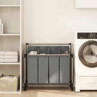 Laundry basket with wheels, 4 compartments, grey
