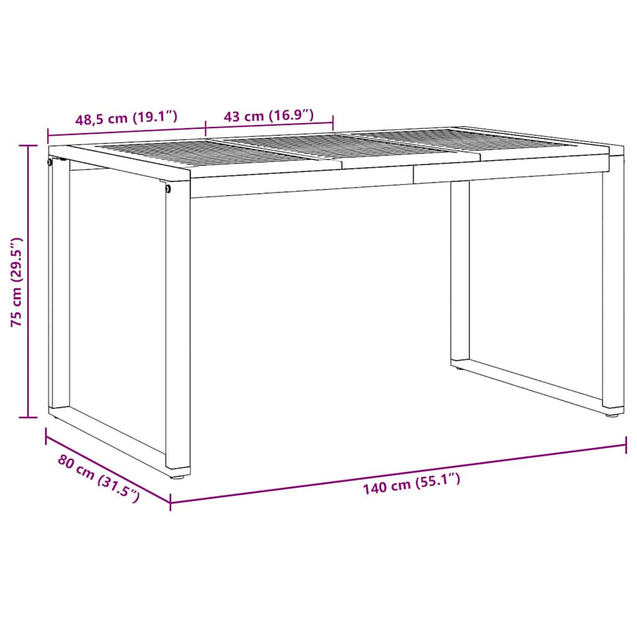Tuinstafel Grijs 140 x 80 x 75 cm Massief Acaciahout
