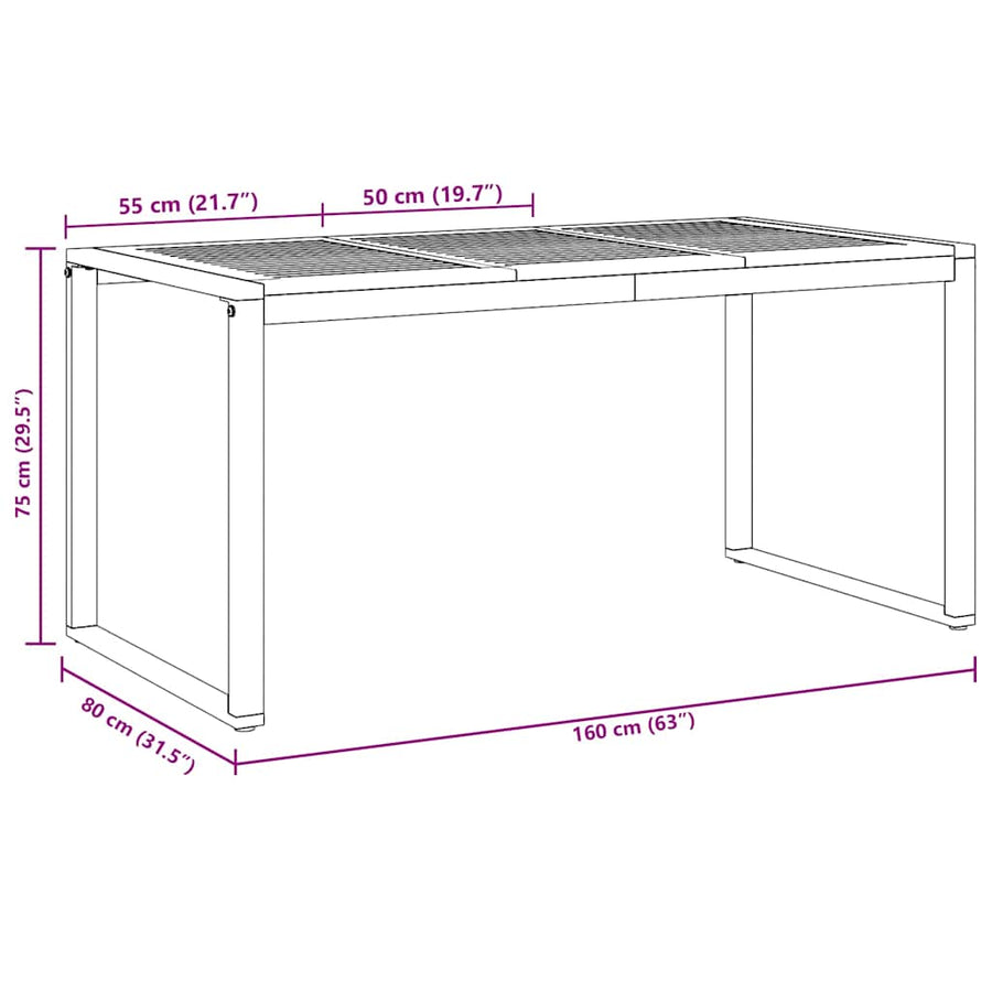 Tuinstafel Grijs 160 x 80 x 75 cm Massief Acaciahout