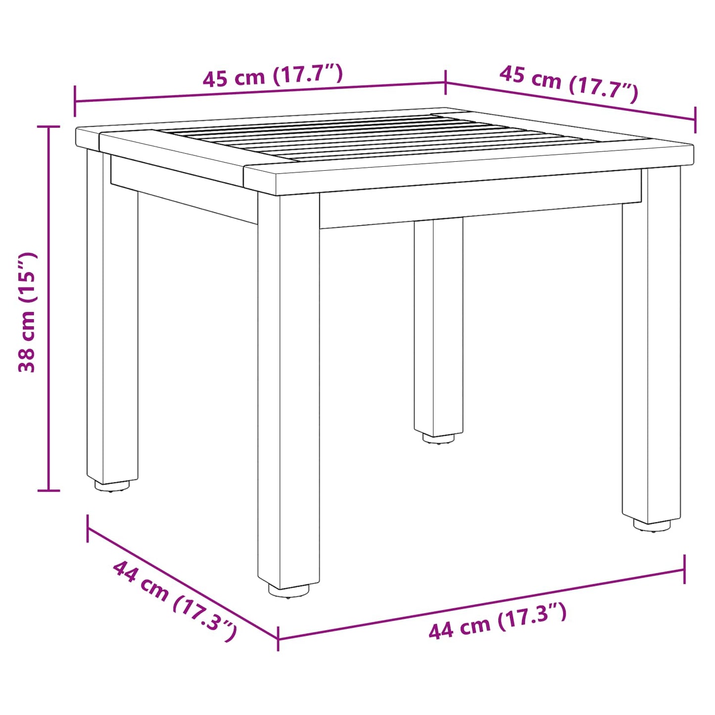 Buiten Tafel Natuurlijk en Zwart 45 x 45 x 38 cm