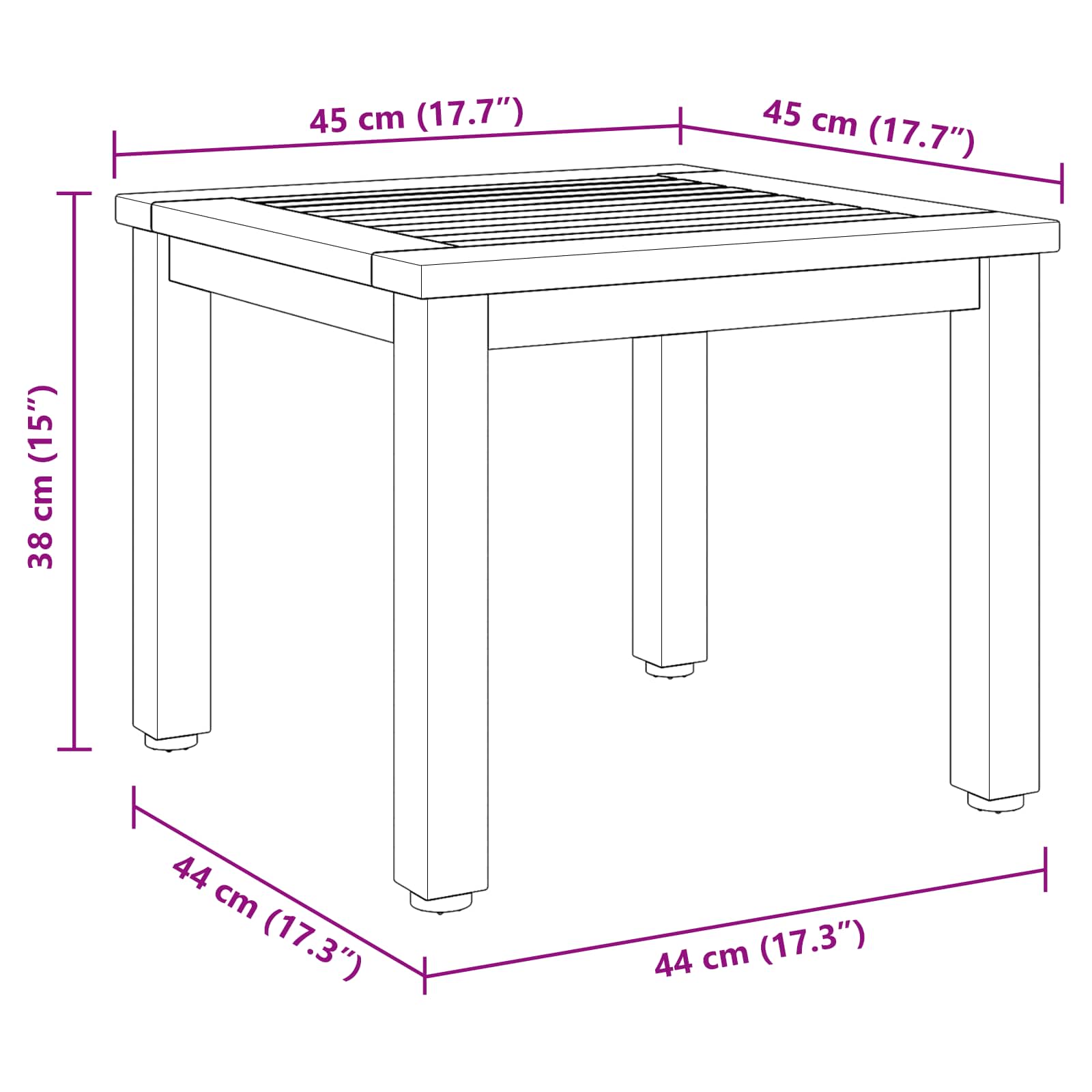 Buiten Tafel Natuurlijk en Zwart 45 x 45 x 38 cm