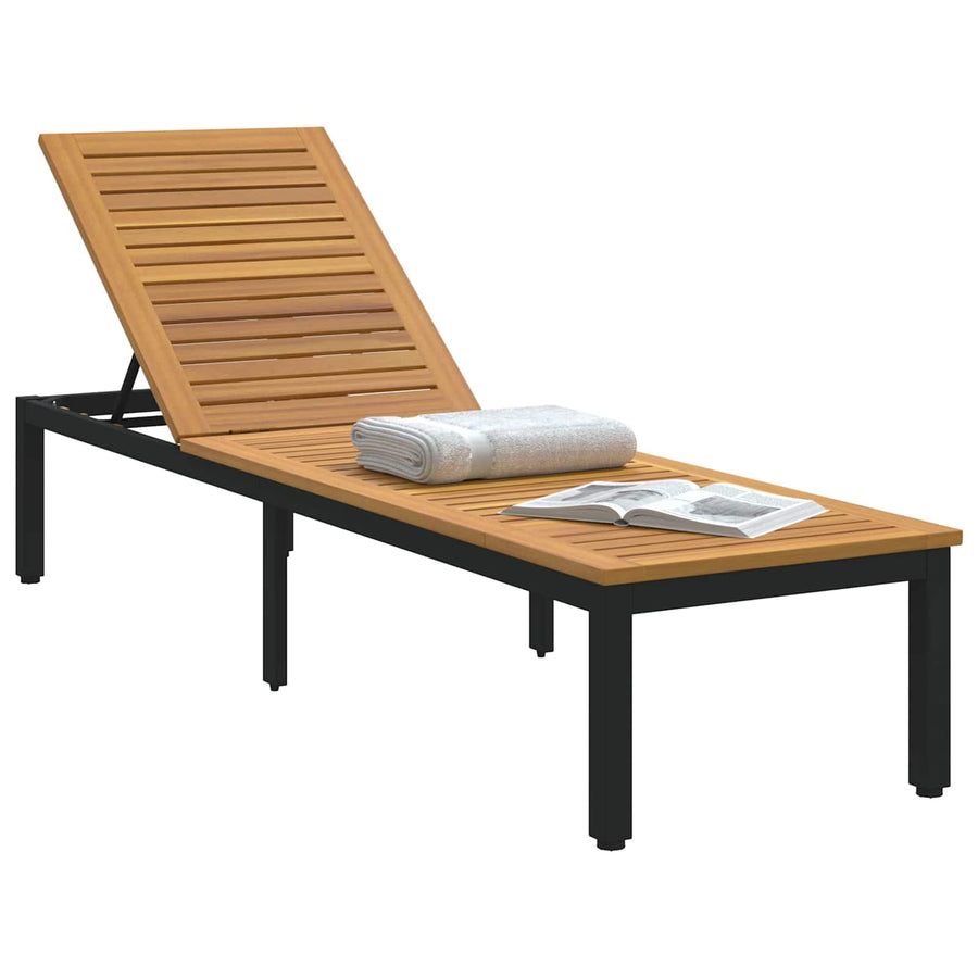 Ligbed 200 X 55 X 35 Cm Massief Acaciahout Naturel en zwart