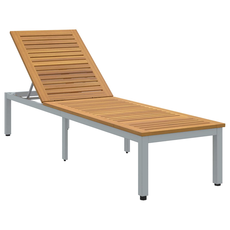 Ligbed 200 X 55 X 35 Cm Massief Acaciahout Natuurlijk en grijs