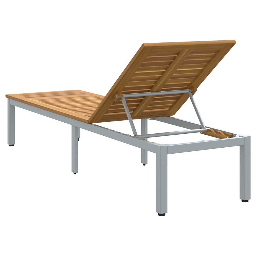 Ligbed 200 X 55 X 35 Cm Massief Acaciahout Natuurlijk en grijs
