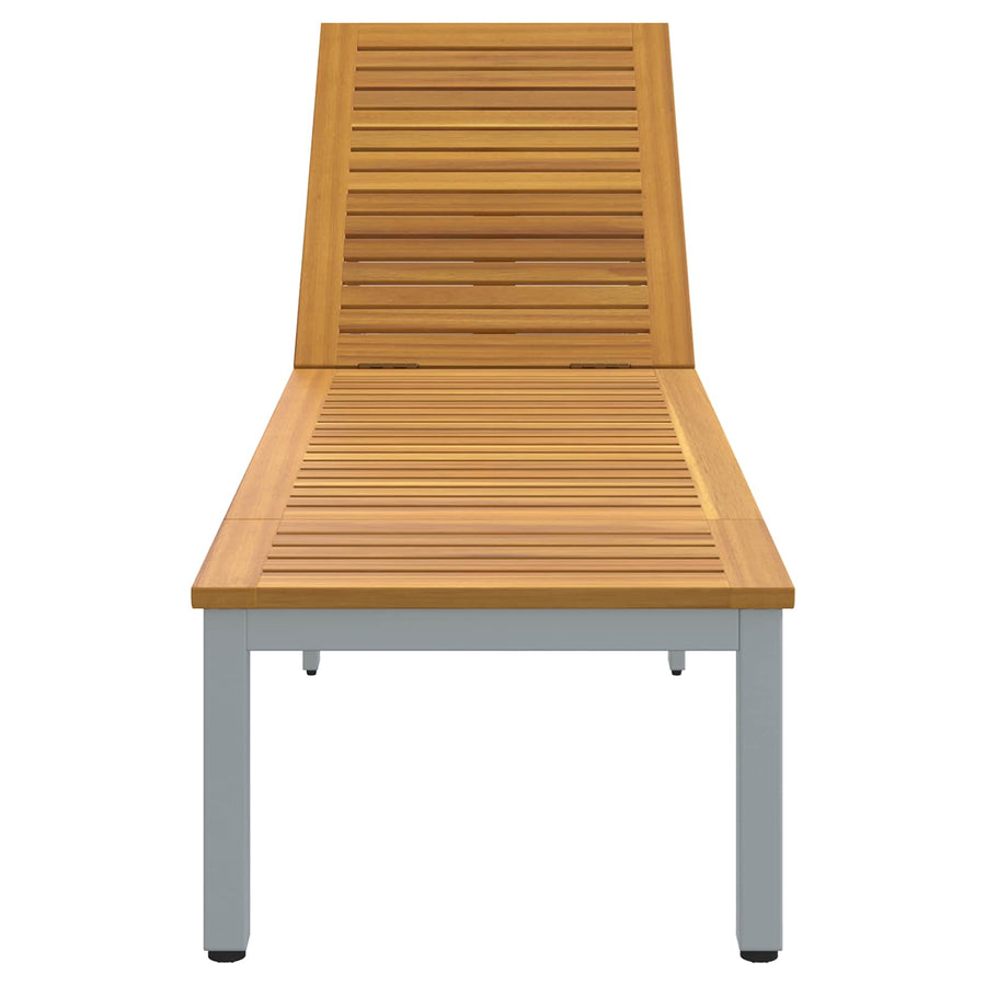 Ligbed 200 X 55 X 35 Cm Massief Acaciahout Natuurlijk en grijs