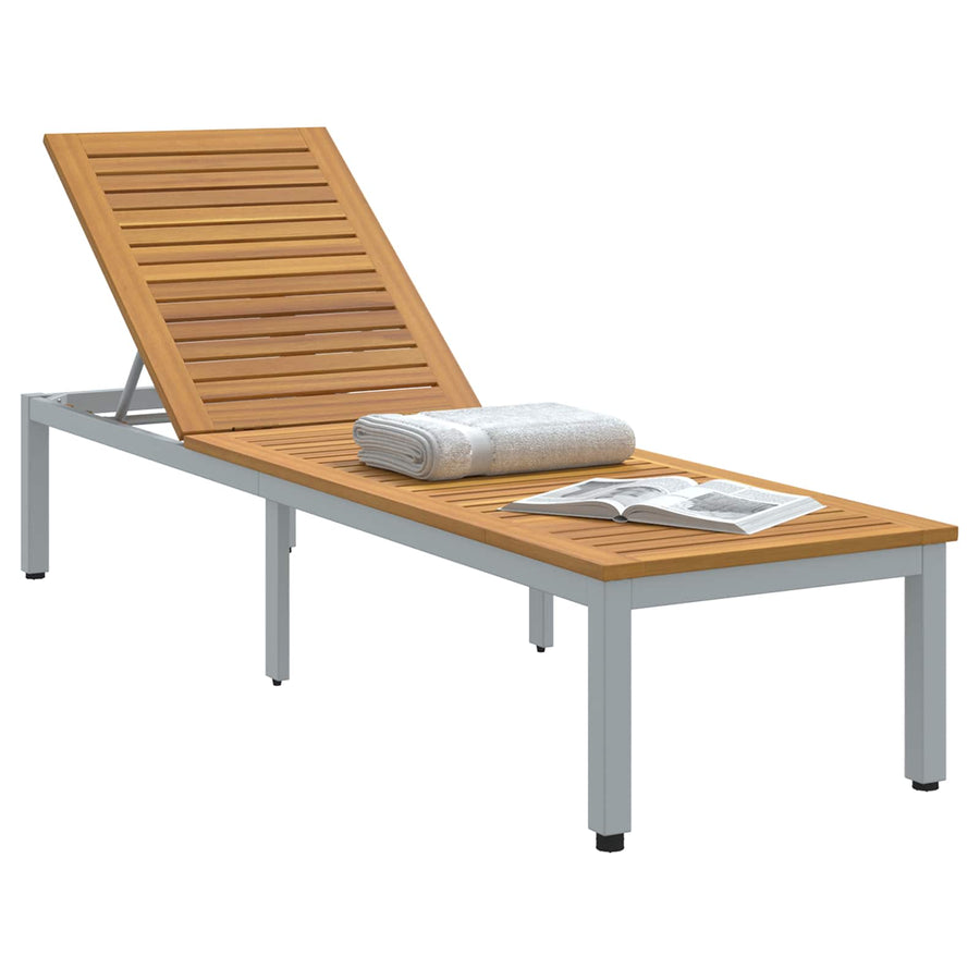 Ligbed 200 X 55 X 35 Cm Massief Acaciahout Natuurlijk en grijs