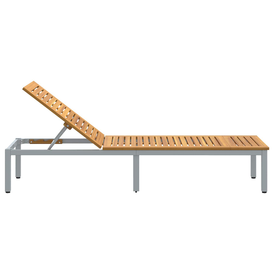 Ligbed 200 X 55 X 35 Cm Massief Acaciahout Natuurlijk en grijs