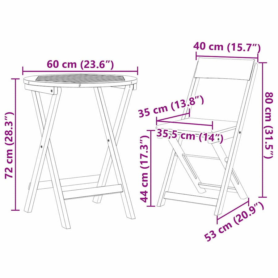 Tuin eettafelset 3 pcs Olie naturel Massief Acaciahout